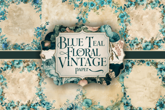 Download Blue Teal Floral Vintage Paper - Vintage paper Collection