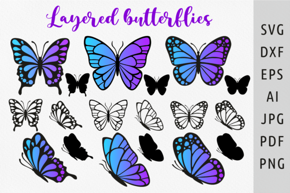 Download Layered Butterfly Silhouette Svg for Cut - Premium Resources